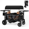 TOLEAD Wagon Stroller for 4 Kids Foldable 4 Seats Outdoor Stroller Wagon with Canopy Adjustable Handlebars 5-Point Safety Harness Detachable Tray Portable Bag Black