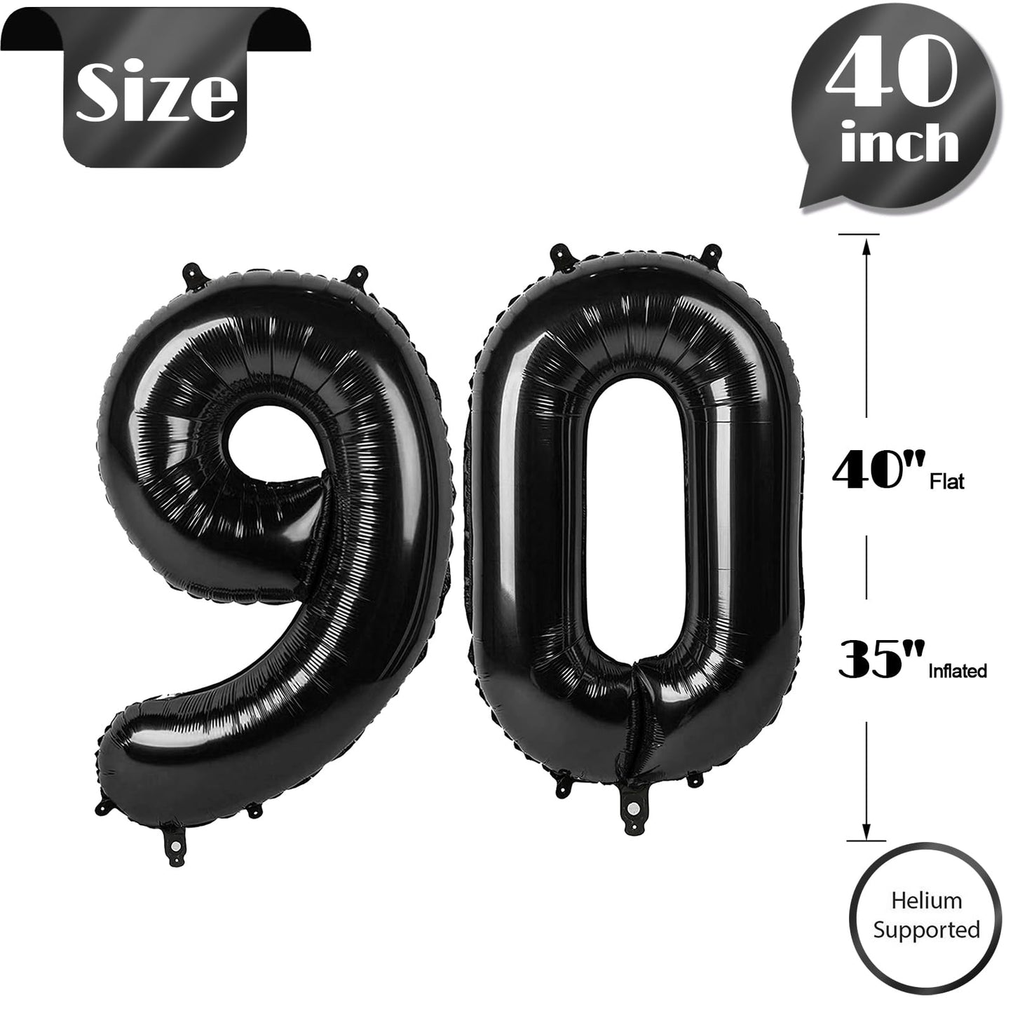 Black Number 90 Balloon 40 Inch, 90 Number Balloons, 90Th Black Birthday Decorations, 90 Year Old Women Men Party Supplies
