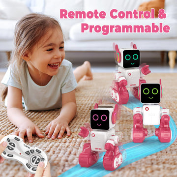 Okk Robot Toys For Kids, Programmable Remote Control Robot, Interactive Toys With Coin Bank, Smart Robot With Led And Tray, Walking Talking Singing Dancing Robot Gift For Boys Girl(Pink)