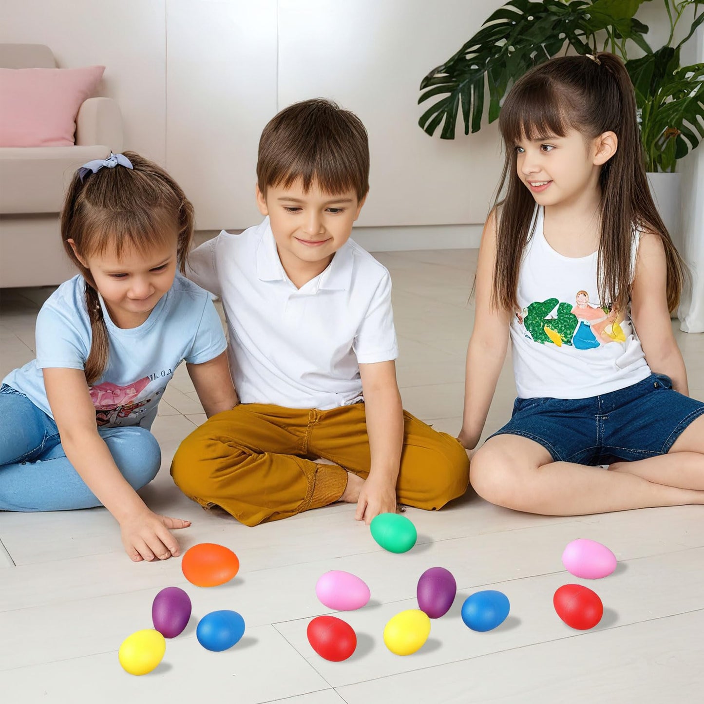 Augshy 14 Pcs Plastic Egg Shakers Percussion Musical Egg Maracas Easter Egg Kids Toys (7 Colors)