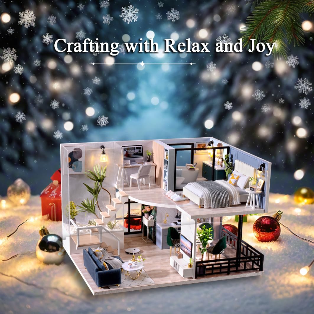 RHZN Miniature House Kit - DIY Dollhouse Building Kit, 1:24 Scale, Wood, Dollhouse Model for Adults