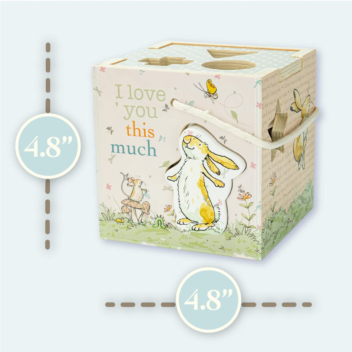 KIDS PREFERRED Guess How Much I Love You Wooden Shape Sorter for Toddlers 1-3, Fun Montessori Toys for 1 Year Old with Rope Hand