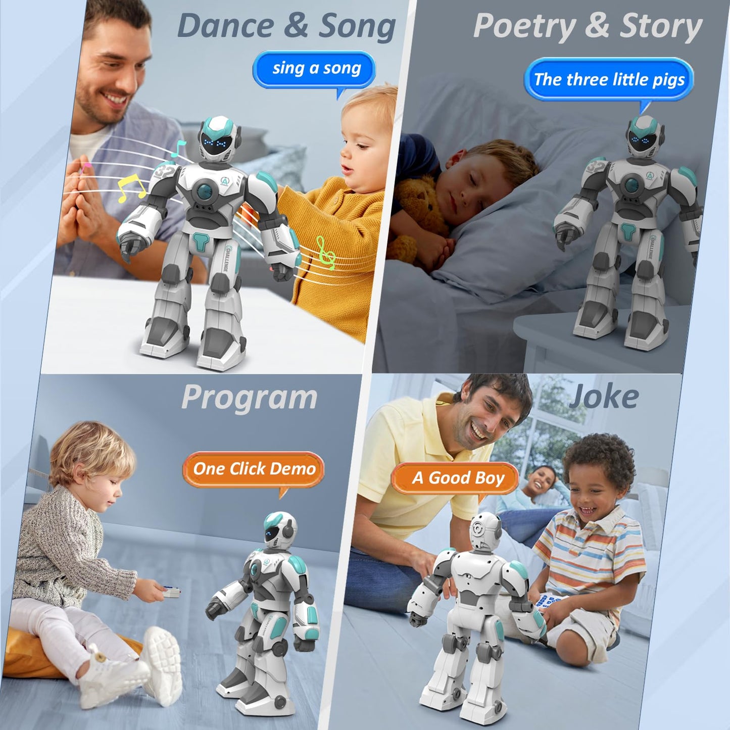 Robot Toys For Kids 6-8 With 10 Sports Cones, Smart Remote Control Robot Can Auto-Demo Dance Music Story Poem, Kids Toys For Boy