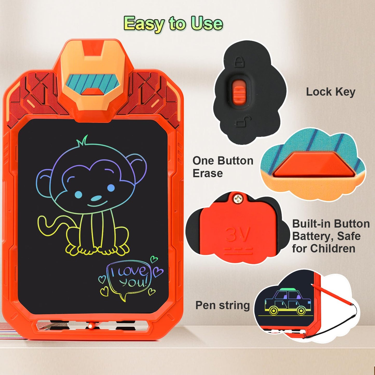 CHAFEGY 10 Inch LCD Writing Tablet for Kids, Mech Warrior Design Drawing Tablet, Doodle Board Pad for Learning, Toy Gift for Boy