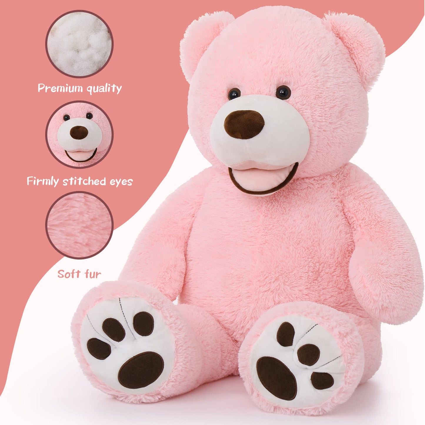 Morismos Large Pink Teddy Bear 39In, Giant Teddy Bear 3Ft Pink Plush Stuffed Bears For Girlfriend Kids On Christmas Valentine'S Day