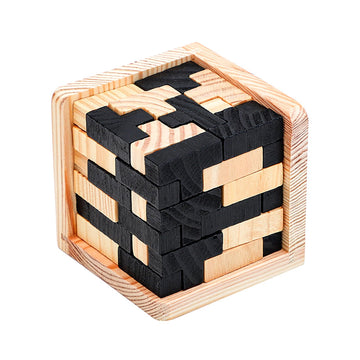 Wooden Brain Teaser Puzzle Cube Easter Basket Stuffers Wooden Puzzles T-Shaped Jigsaw Logic Puzzle Educational Toy For Kids And Adults By Ahyuan (Black And Natural)