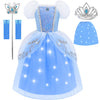 Aolliya Light Up Princess Dress For Girls Lighted Princess Costume Blue Princess Dress Up For Halloween Cosplay Carnival