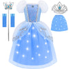 Aolliya Cinderella Light Up Dress for Girls Blue Princess Costumes Fancy Dress Up for Halloween Cosplay Carnival