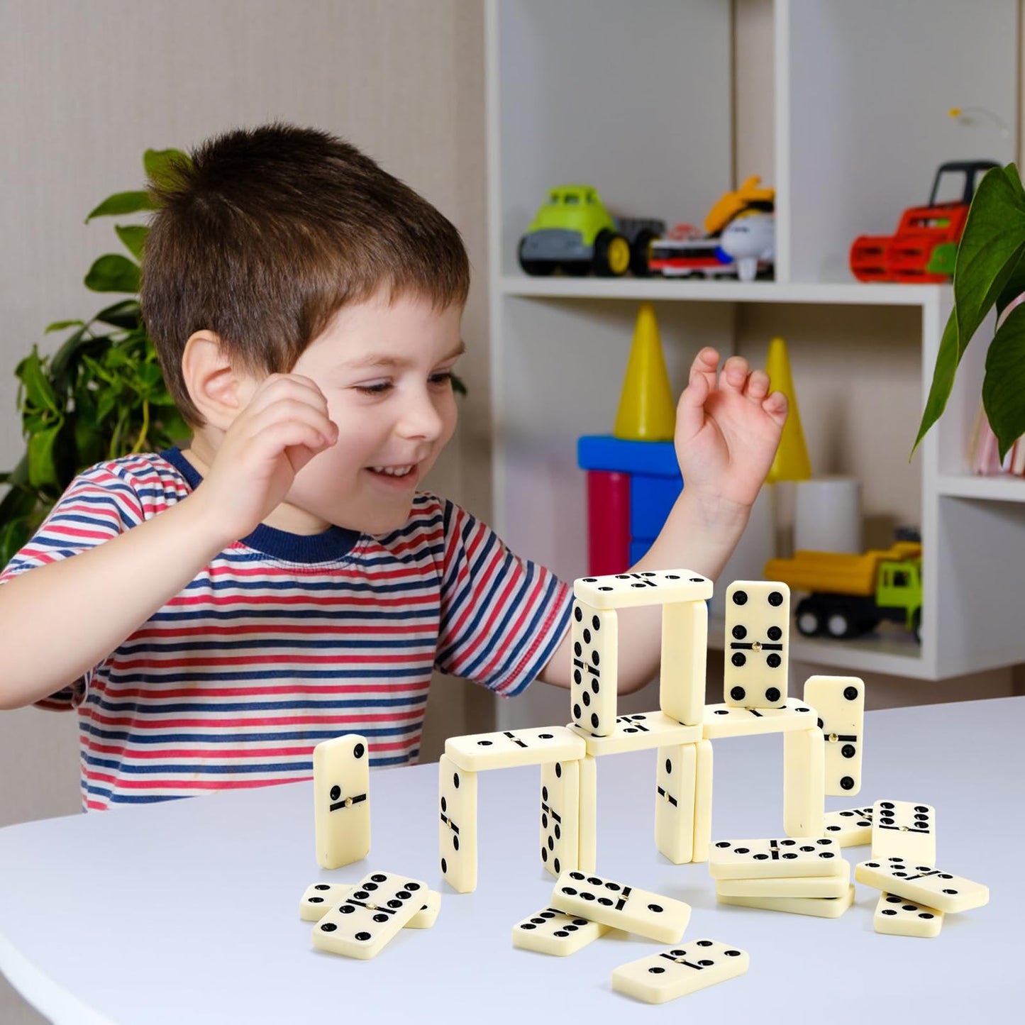 Noamus 56 Pcs Dominoes Set For Adults, Professional Domino Tiles With Spinner, Double 6 In 2 Portable Wooden Case, 28 Tiles Domi