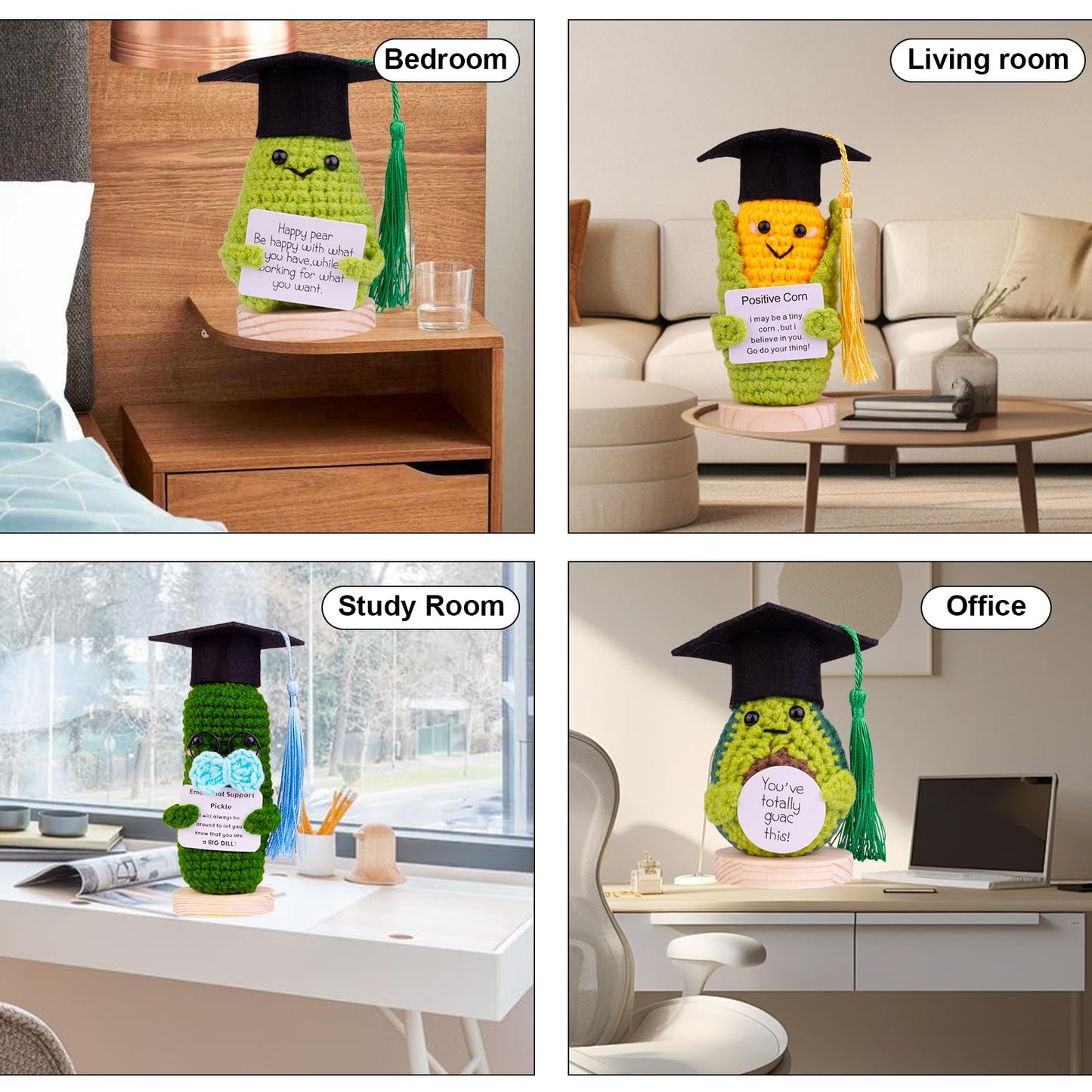 Cofubcad 2025 Graduation Gift Emotional Support Cucumber Graduation Cap Gift, Cute Knitted Crochet Cucumber Doll With Doctoral Hat Toy With Room Decoration(A6)