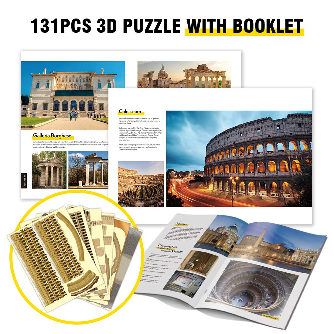 3D Puzzle - Puzzles For Kids Ages 8-10 - National Geographic Italy Rome Colosseum Toys For Girls & Boys - Art Stem Projects For Kids Ages 8-12 - Classroom Decorations, 131 Pieces