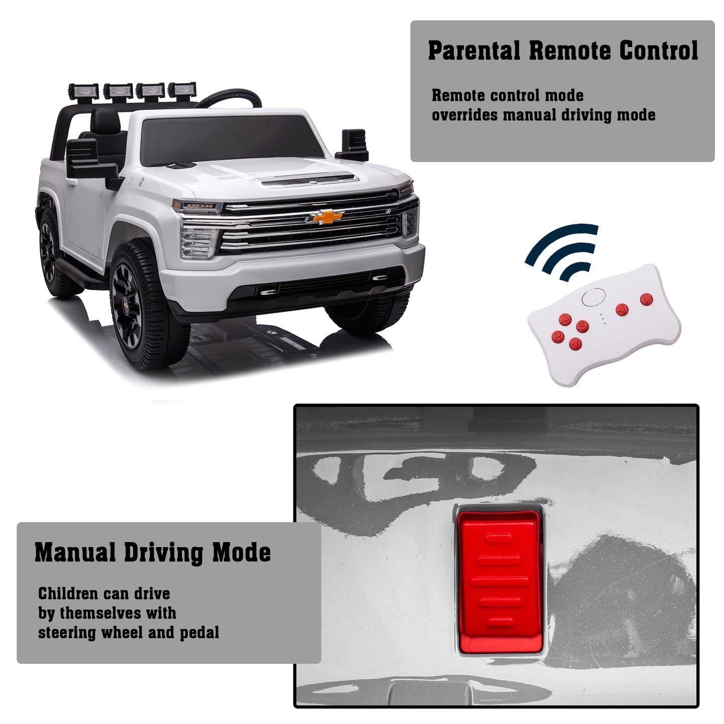 Luibas 24V Kids Ride On Car For Big Kid, Battery Powered Licensed Chevrolet Silverado Hd, Utv Truck With Eva Tires Wheels, 2 Sea