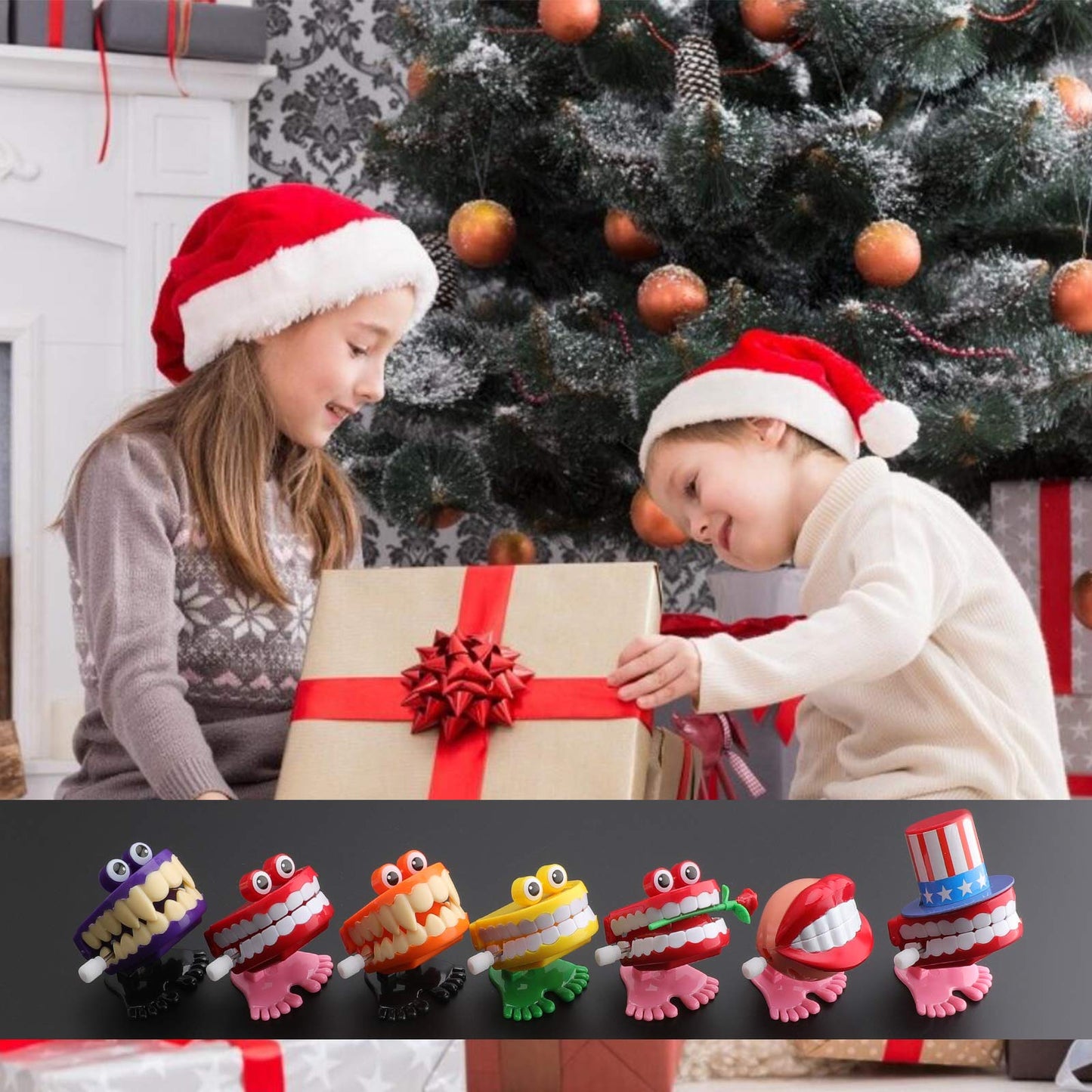 Faruijie 7Pcs Chattering Teeth Wind Up Toy Walking Teeth, Gags Practical Joke Toys Funny Small Feet Novelty And Gag Gifts