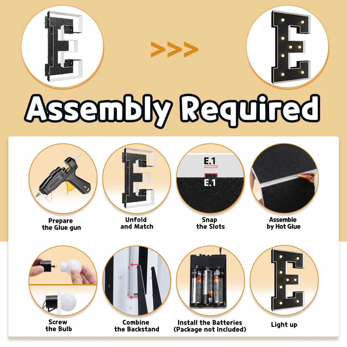 Imprsv Marquee Letters Black 3Ft: Black Party Decor - Light Up Letter E Large 3 Feet Tall - Party Decorations Letter For Love Ma