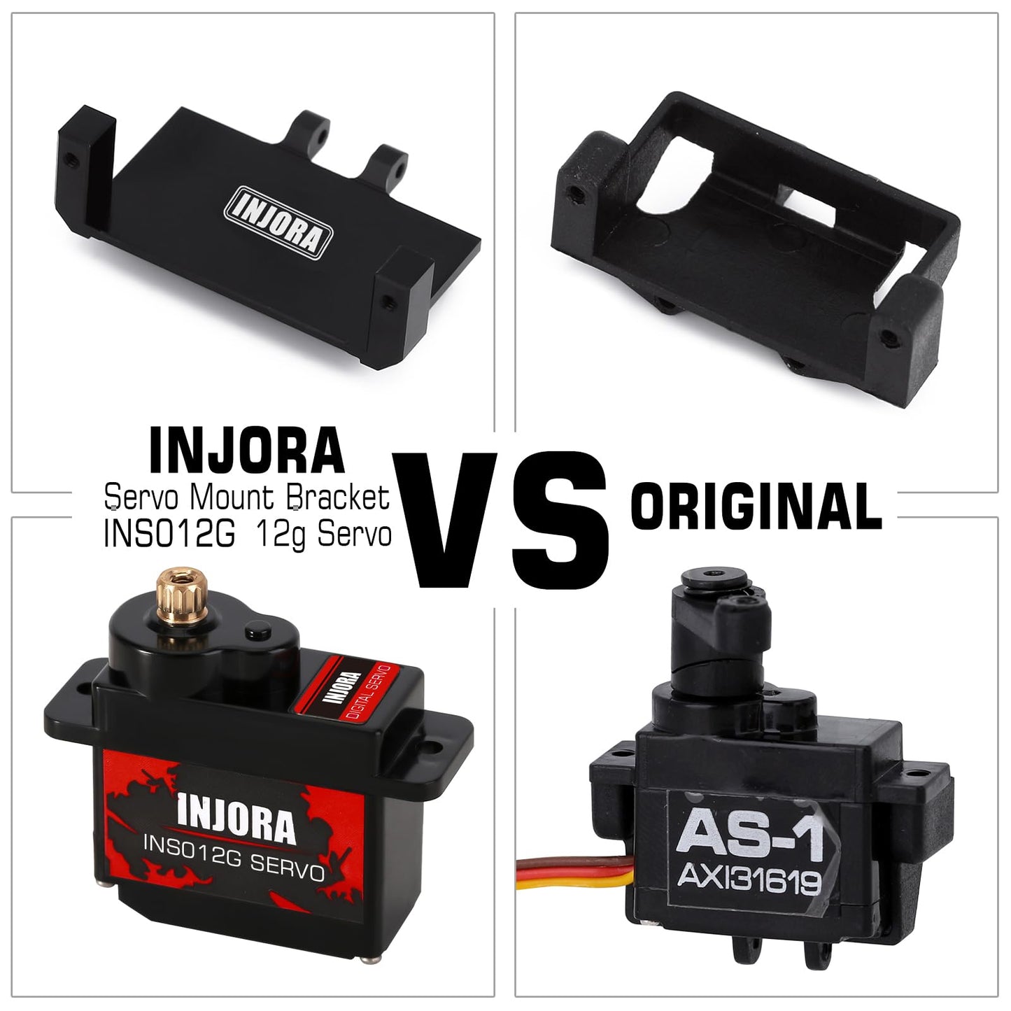 INJORA RC Servo 12g Digital V2 Servo with Metal Mount and 15T Arm for AX24 Axial SCX24 Car Model Upgrade Parts(Grey)