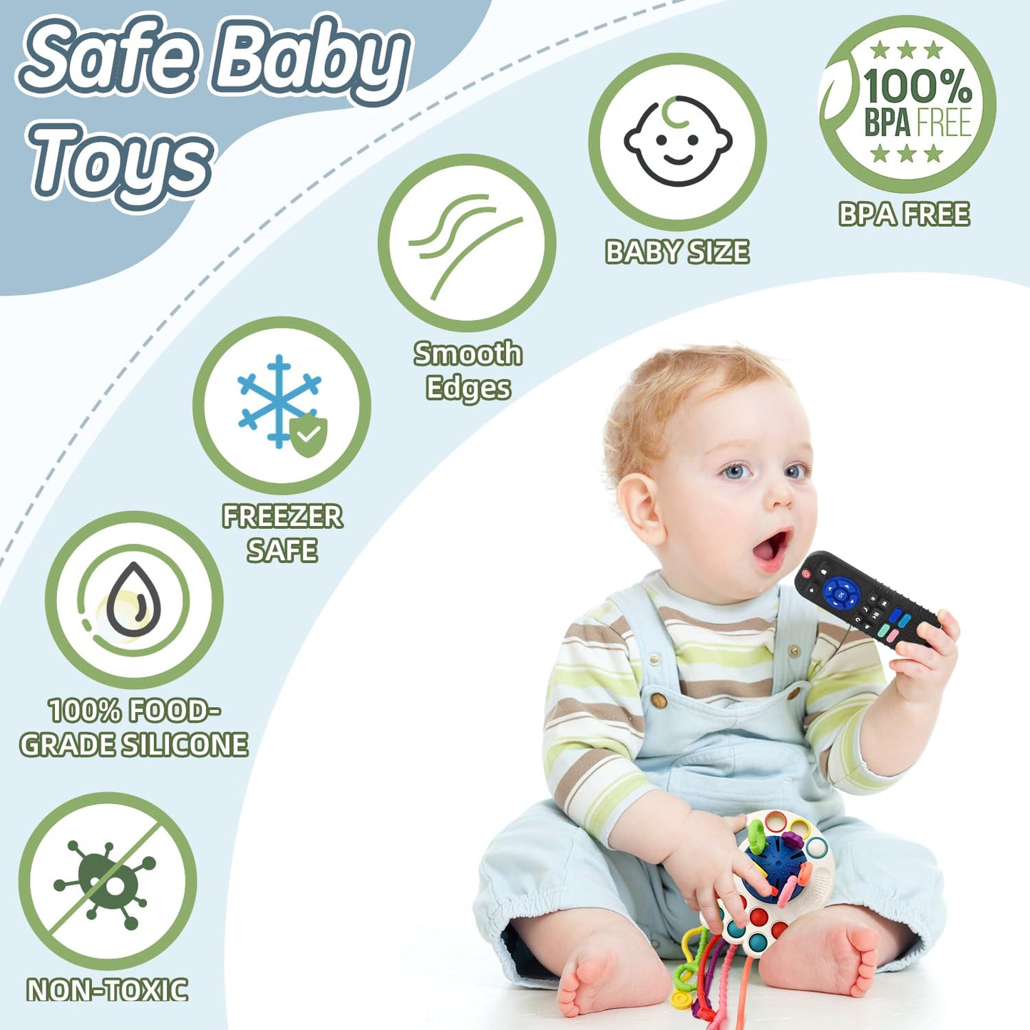 Aituitui Sensory Montessori Baby Teething Toys, Silicone Remote Control Teether Toddler Travel Toys For 3 6 9 18 Months, Educational Learning Toys For Infant Newborn Boy Girl Birthday Gifts