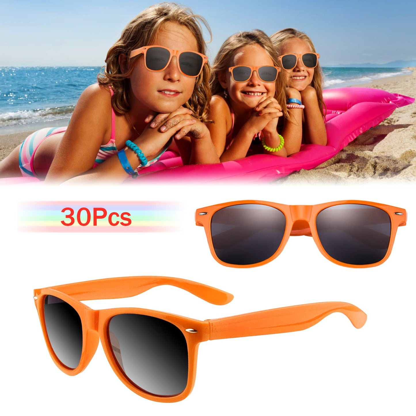 Fepito 30 Pieces Party Sunglasses Bulk For Birthday Party Supplies Treat Bag Fillers For Beach Pool Party Toys, Orange