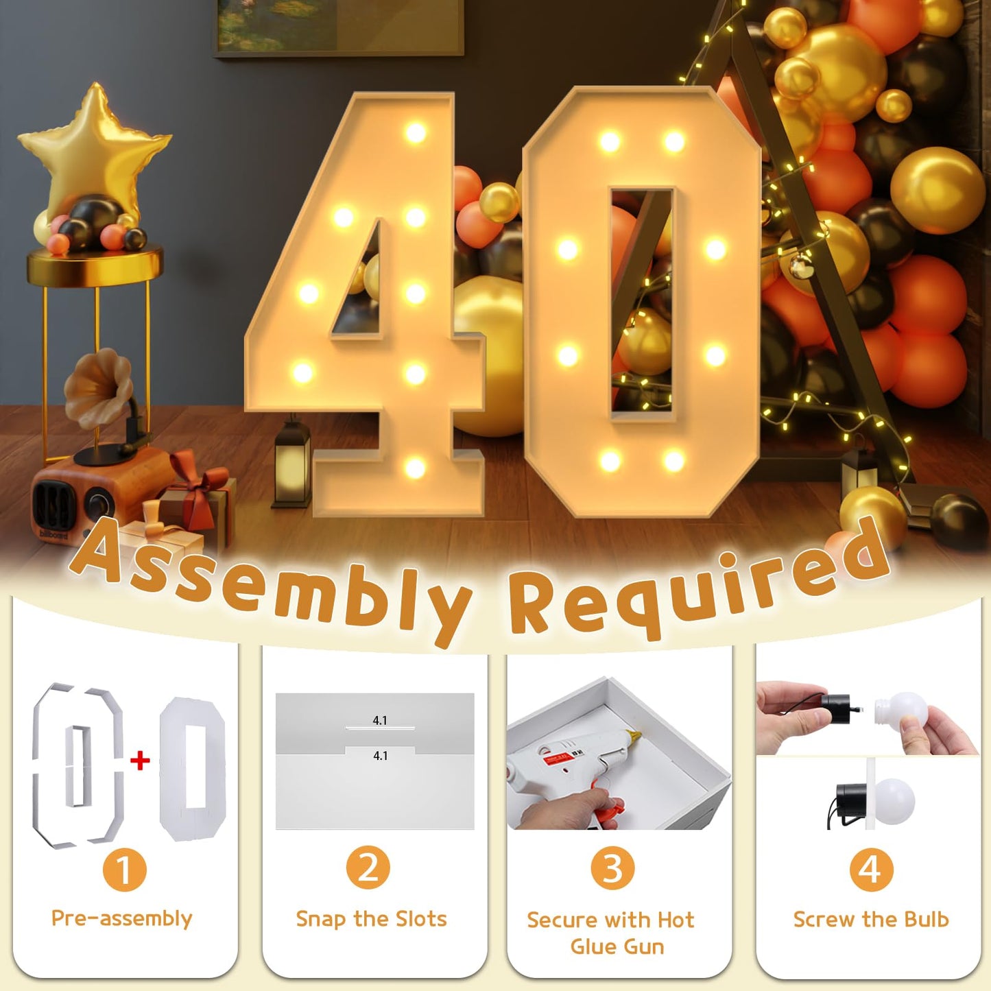 Imprsv 3Ft Marquee Numbers, Marquee Light Up Numbers 40Th Birthday Decorations For Women Men, Large Light Up Numbers 40Th Birthd