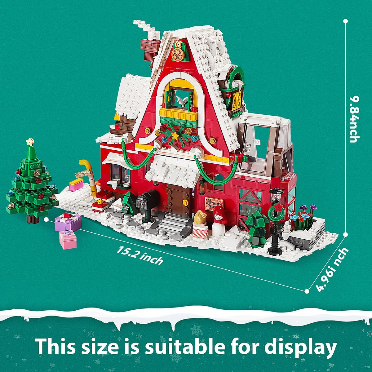 GEVINST Christmas House Building Blocks Set with LED Light, 1301 Pieces, Red Christmas Village House, Advent Calendar Toy for All Ages