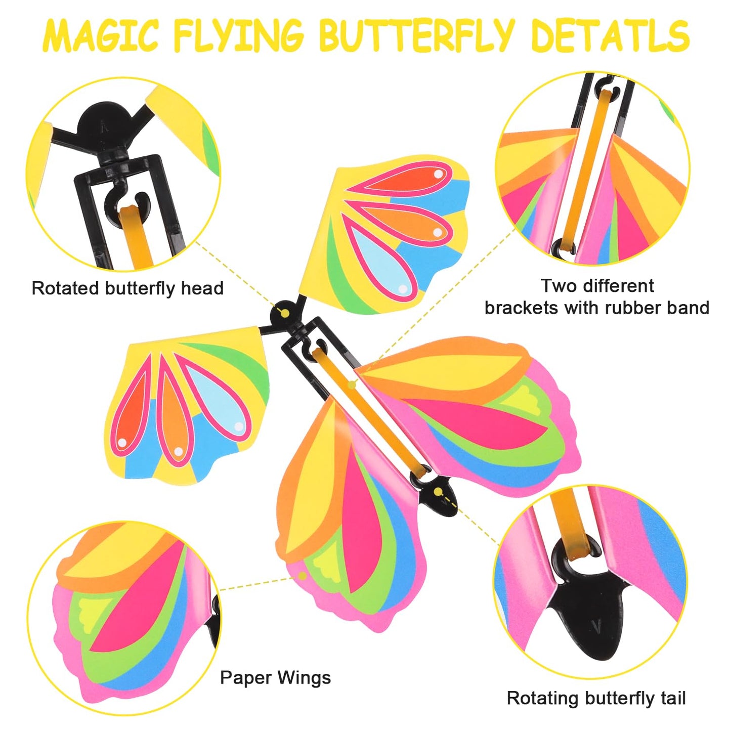LOMIMOS 20PCS Magic Flying Butterflies Wind Up Butterfly Gift Fairy Flying Toy for Kids Surprise Explosion Box Wedding Birthday Party Book Greeting Card(20 Styles)