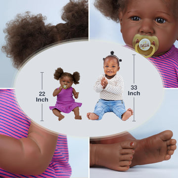 ADFO 22-Inch Reborn Black Baby Doll - Realistic Soft Body, Caramel Skin Tone, Includes Feeding Kit & Toy Accessories for Kids Age 3+
