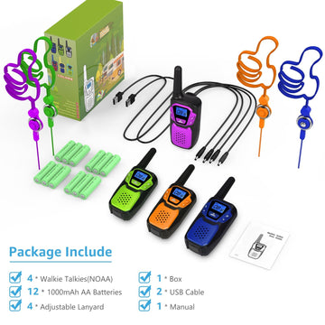 Topsung Walkie Talkies 4 Pack Rechargeable Easy to Use Family Walky Talky Toy for 3-12 Years Old Boys and Girls Birthday for Camping Hiking Outdoor with Regular Micro-USB Cable and Battery