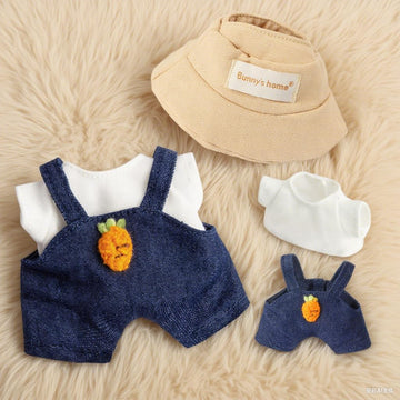 17 cm Doll Clothes 3-Piece Set Stylish Clothes for 17cm Doll enhanced Outfit with Accessories for Doll- Oatmeal Hat & Tshirt & Carrot Jeans Romper (NO Doll)