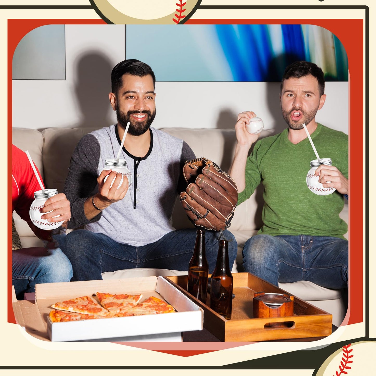 Baderke 12 Set Baseball Cups with Straws and Lids 10oz Plastic Baseball Shape Cups Bulk Sports Theme Bottle for Drink Birthday S