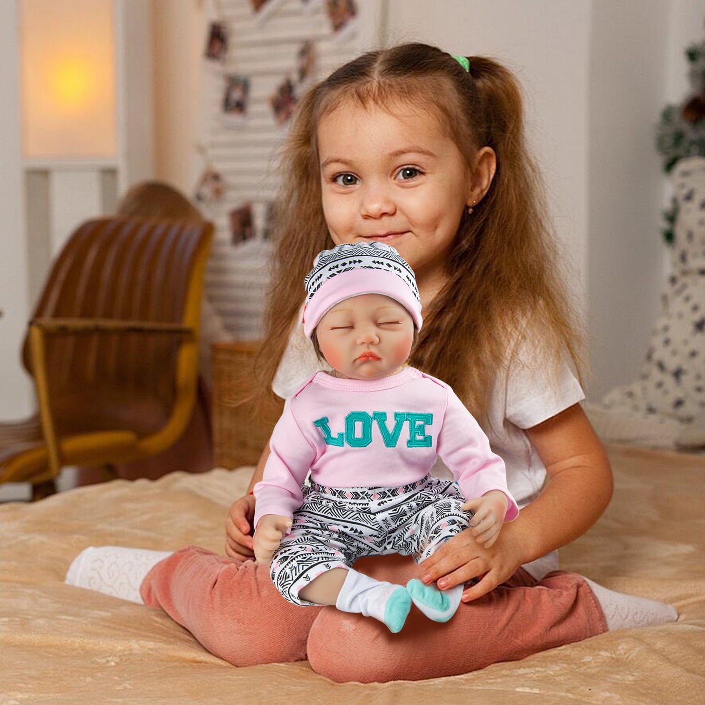 11 Pcs Reborn Baby Dolls Clothes Accessories Pink Outfit with Bassinet&Diaper for 17-22 Inch Reborn Doll Clothes fit Newborn Baby Doll Girl