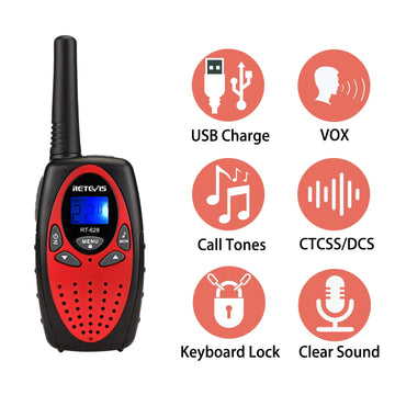 Retevis Rt628 Walkie Talkies For Kids Rechargeable,Long Range 2 Way Radio 22 Ch Backlit Lcd Screen Vox,Toys Gifts For 5-14 Years
