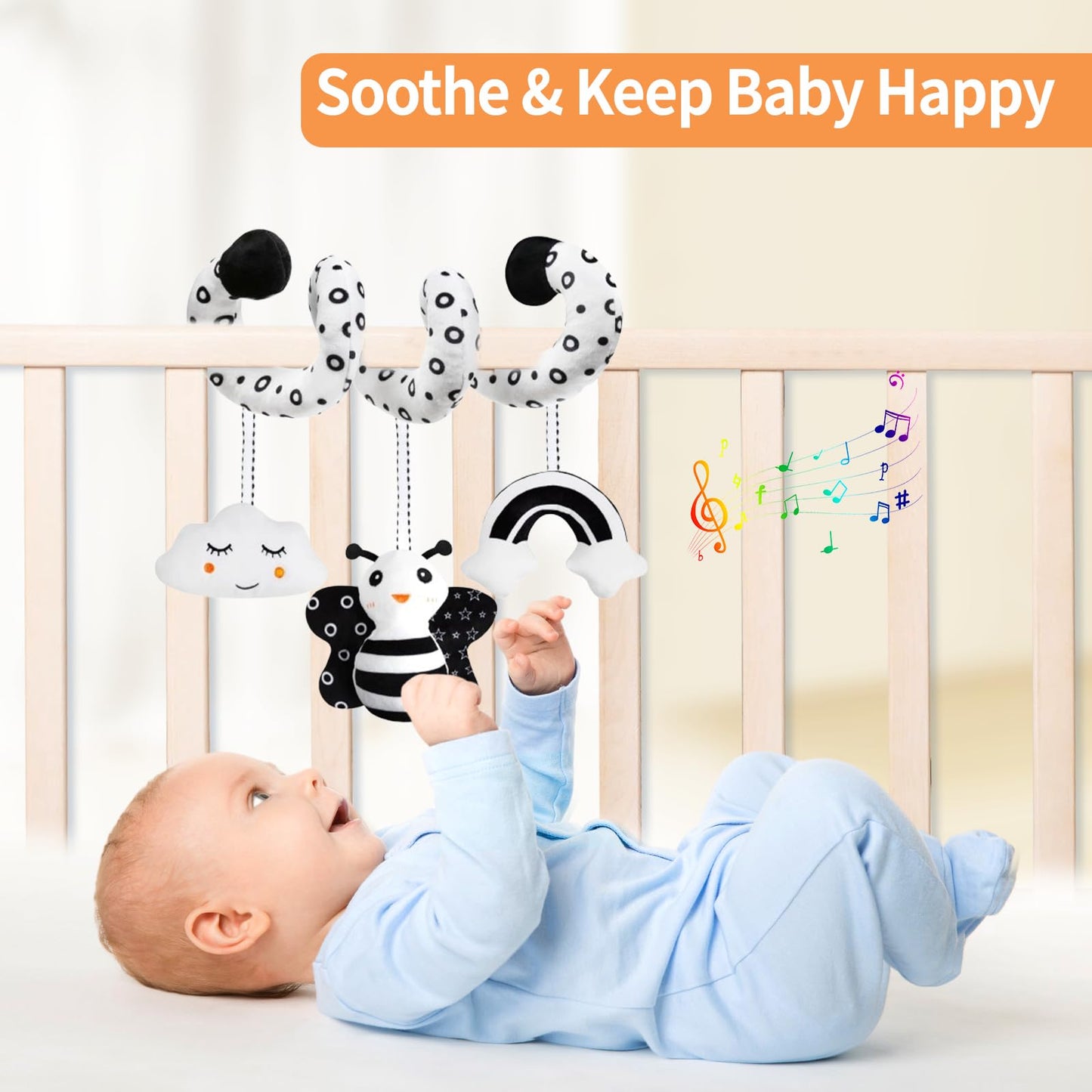Ucdoet Car Seat Toys, Spiral Stroller And Carseat Hanging Toys For Babies 0-6 Months, Black And White High Contrast Baby Toys Fo