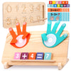Montessori Learning Toys for Toddlers 2-4, Double-Sided Finger Counting & Number Tracing Board, Colorful Number Blocks, Solid Pi