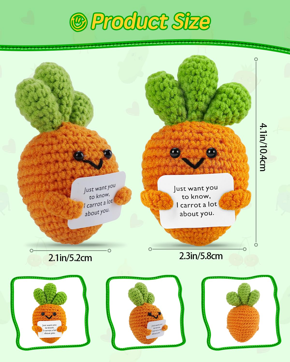 Jelutar Mini Funny Positive Potato, 3 Inch Knitted Doll With Positive Card For Cheer Up Gifts And Party Decorations, Cute Positive Potato Crochet Doll For Birthday Gifts (Positive Carrot)