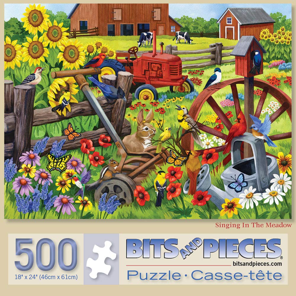 Bits And Pieces – Value Set Of Three 500 Piece Jigsaw Puzzles For Adults – Colorful Flowers Farm And Animal Jigsaw Puzzles By Artist Nancy Wernersbach, Completed Puzzle Size: 18' X 24'