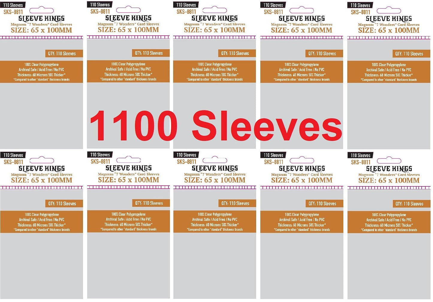 Sleeve Kings Magnum ''7 Wonders'' Card Sleeves 65 X 100 Mm (10X110 Pack, 1100 Sleeves)