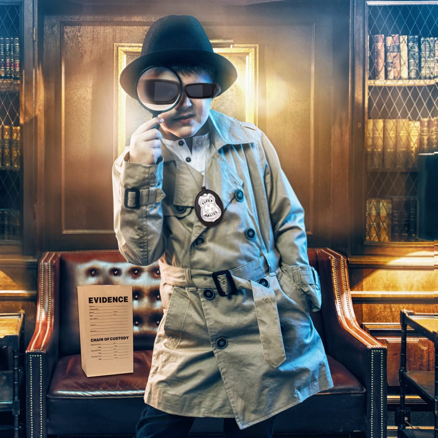 Keymall Kids Spy Kit Detective Costume Accessories 7Pcs For Investigation Role Play Dress Up Costume Educational Science Gift (Set B)