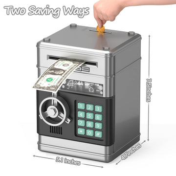 JUNEU Piggy Bank for Kids, Toys for 5 6 7 8 9 10 Year Old Kids Birthday Gifts, Electronic Kids Piggy Bank, Money Savings Box ATM