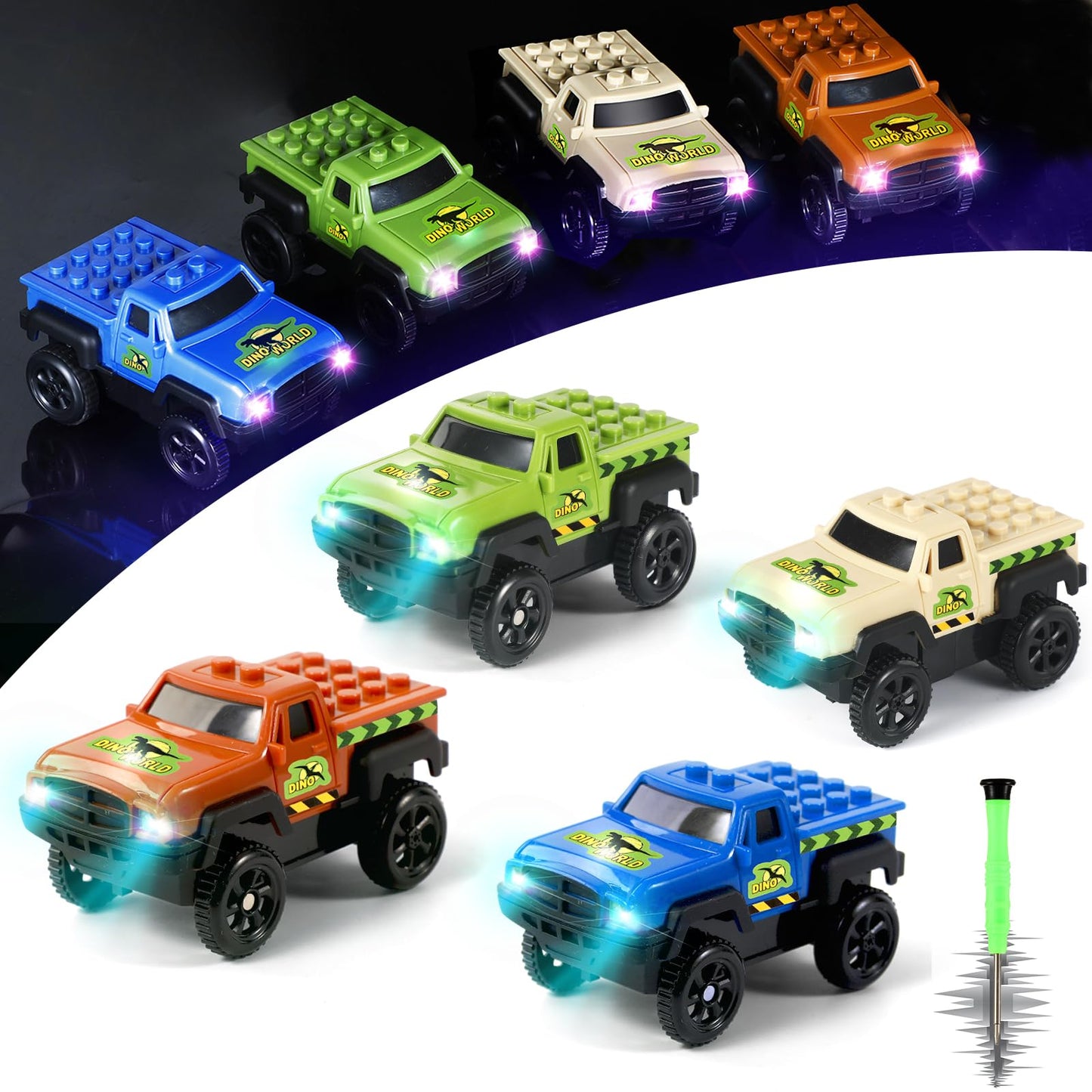 Save Unicorn Tracks Cars only Replacement,Track Cars for Tracks Glow in The Dark, Car Tracks Accessories with 3 Flashing LED Lig