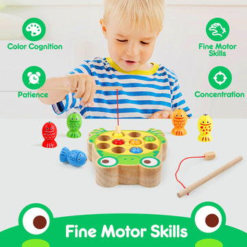 NAODONGL Magnetic Wooden Fishing Game for Toddlers, Medium Size, Multi-Color, Montessori Educational Toy for 3-5 Years Old