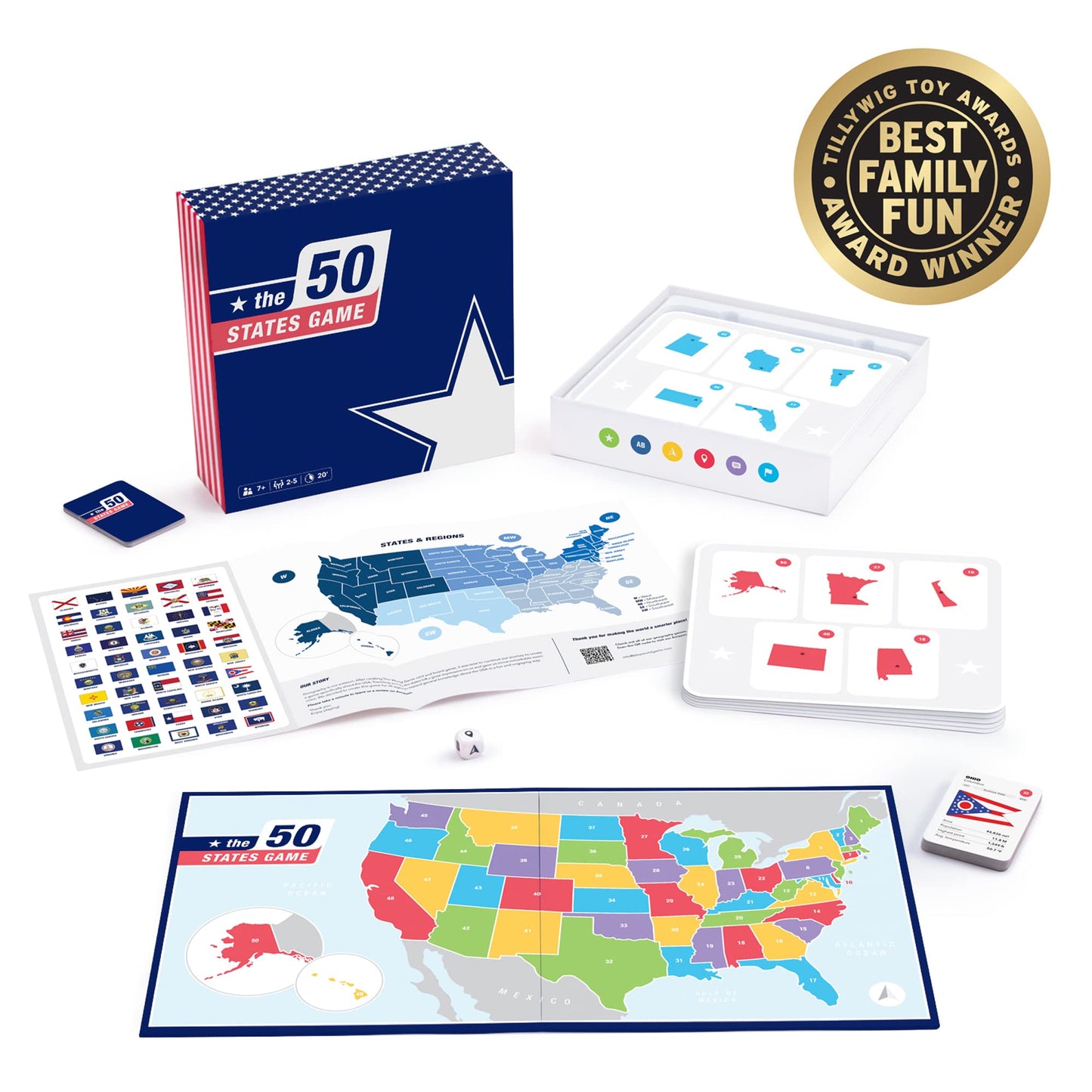 The World Game The 50 States Game - US Geography Board Game for Kids & Adults - Educational Fun Learning - Multicolor