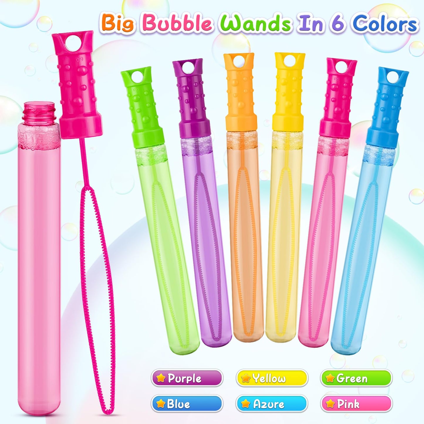 Jumlys 36 Pack Big Bubble Wands Bulk In 6 Colors, Bulk Party Favors For Kids, Ideal For Easter, Summer, Halloween, Valentine, Sc