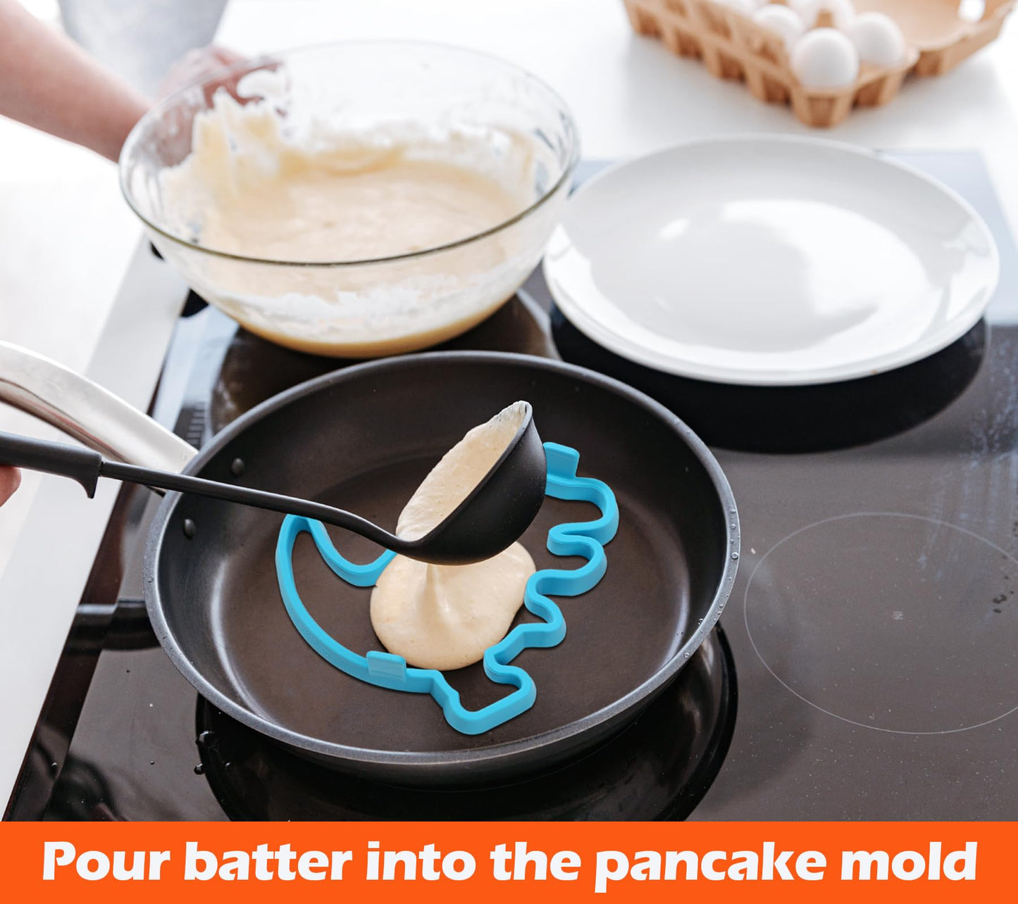 Kamehame Silicone Pancake Molds For Heart, Star, Dinosaur, Unicorn Shape Pancakes, 4 Pack Nonstick Pancake Shaper For Kids, Fun