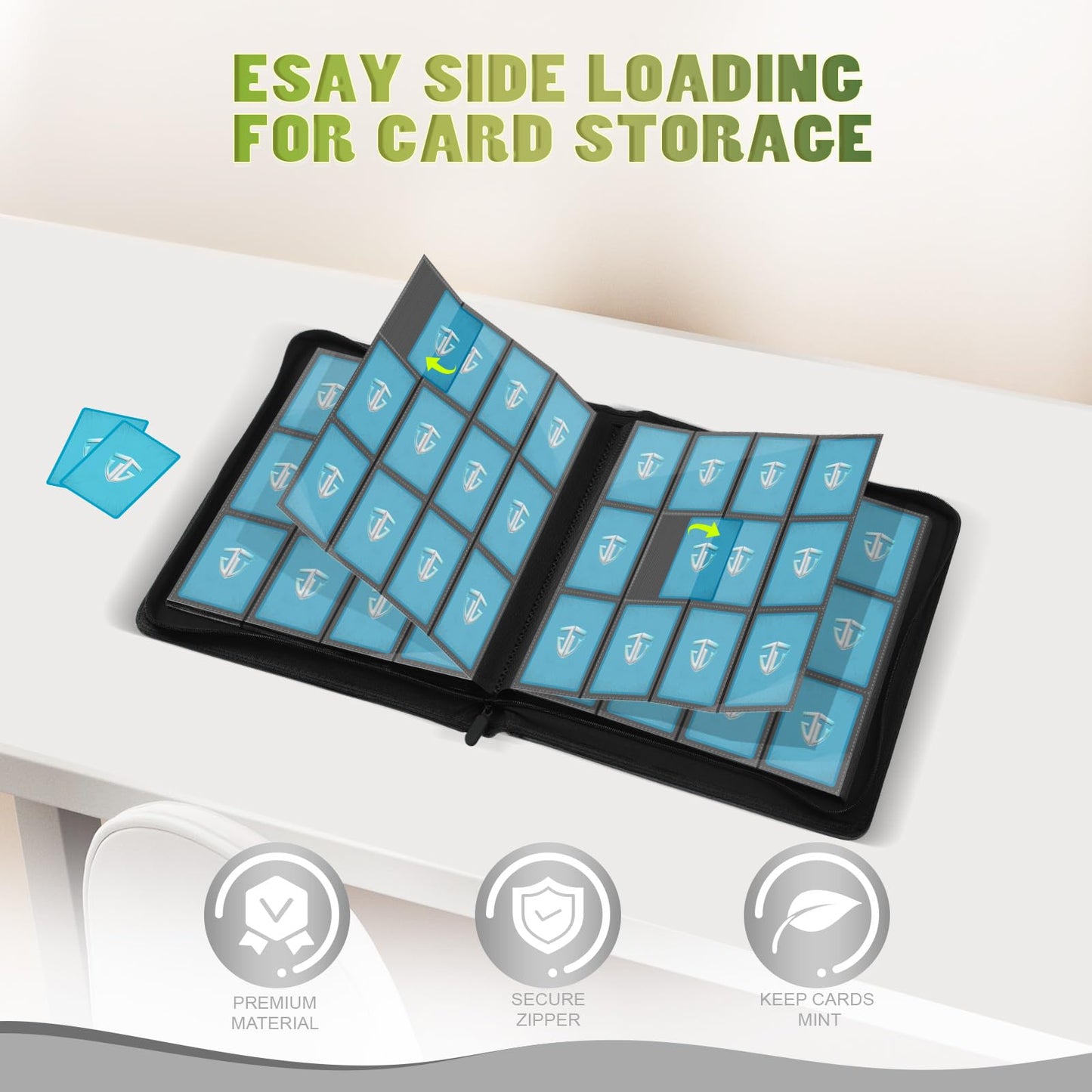 Tcguard 12 Pockets Trading Card Zipper Binder For 720 Cards| Secure Side Loading Pockets | Trading Card Album Folder | Compatibl