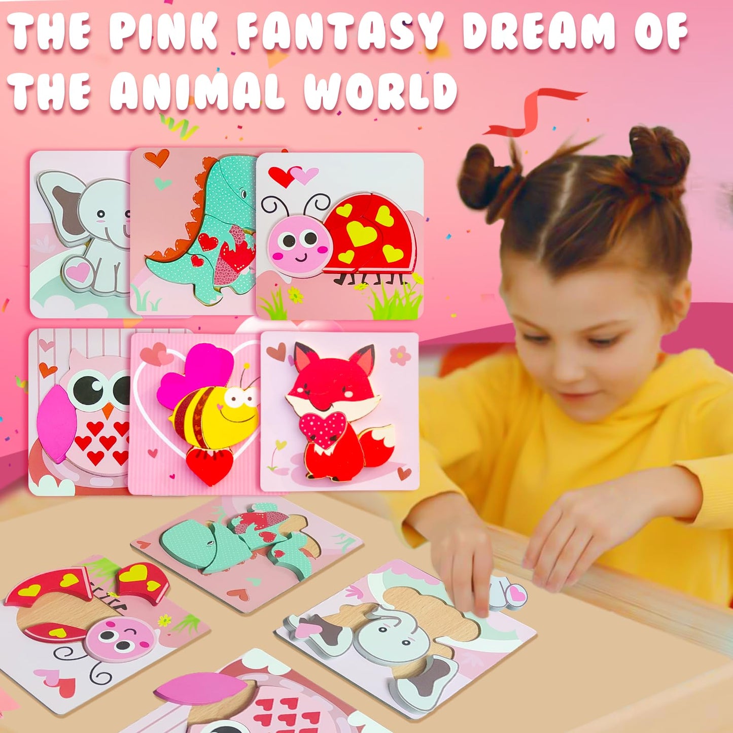 Valentine'S Day Toys 6 Pack Wooden Puzzles For Toddlers Valentine'S Day Gift For Toddler Toys For 1 2 3 4 Year Old Boys Girls Gi