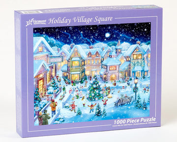 Vermont Christmas Company 1000 Piece Holiday Village Square Jigsaw Puzzle - Copper Material, Model VC132