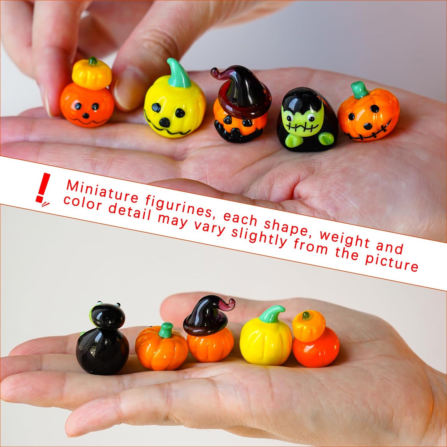 H&D Hyaline & Dora Set Of 5 Blown Glass Pumpkin Figurines, Mini Cute Glass Spooky Pumpkin Handmade Glass Pumpkin For Halloween Carnival Party,Haunted House Tiered Tray Decor
