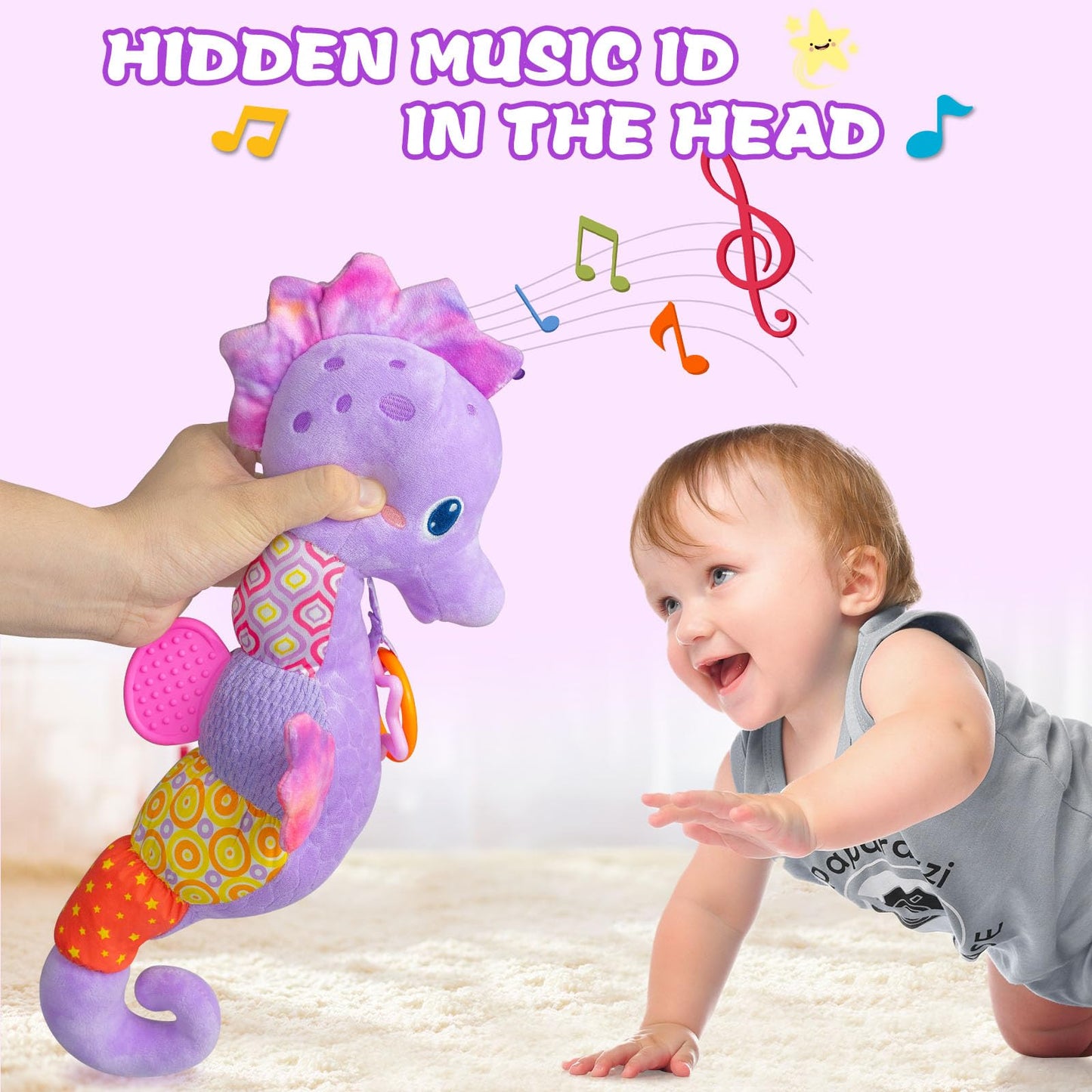 Fuzqq Baby Toys 0-6-12 Months,Infant Musical Stuffed Animals Soft Toy With Bright Colors,Crinkle Sound Paper, Multi-Textures & R