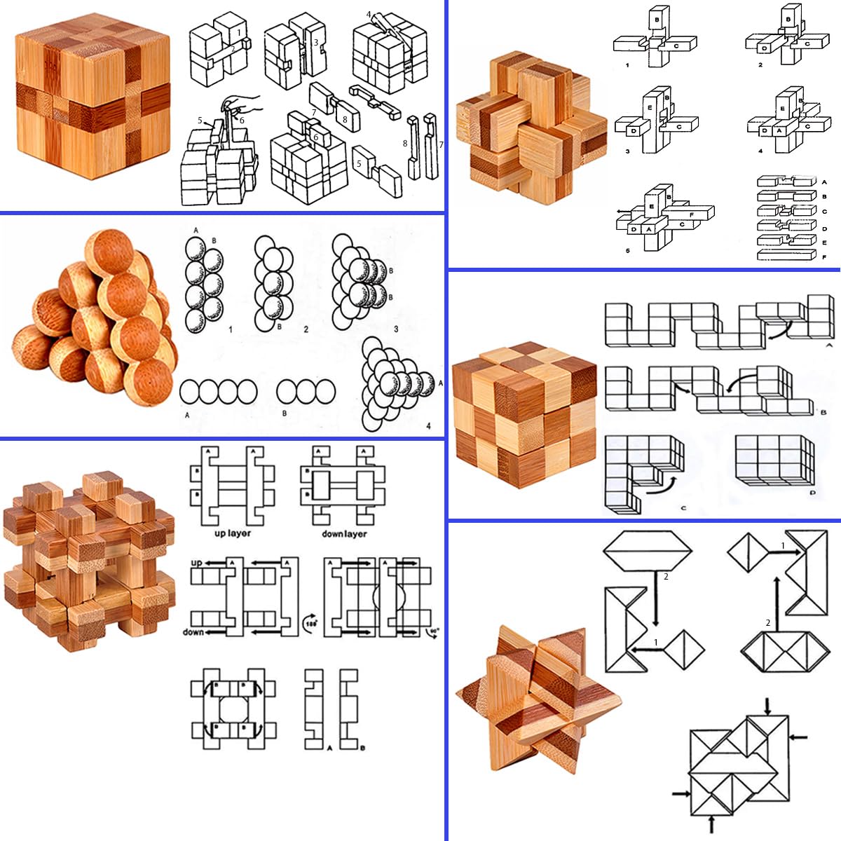 18 Pack Wooden Brain Teaser Puzzles Easter Basket Stuffers Wooden Burr Puzzles Brain Teaser Puzzle With Gift Packing Box Magic Puzzle Games Toys For Kids And Adults By Ahyuan (Bamboo)