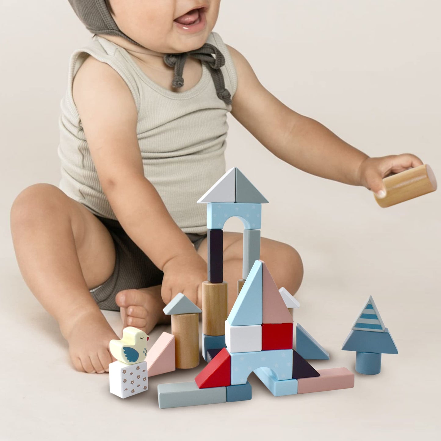 Pairpear Wooden Baby Walker, Baby Push Walker, Montessori Walker Toy With Building Blocks, Adjustable Speed Baby Block Walker Toys For For 1 Year Old And Up Boys And Girls Gift