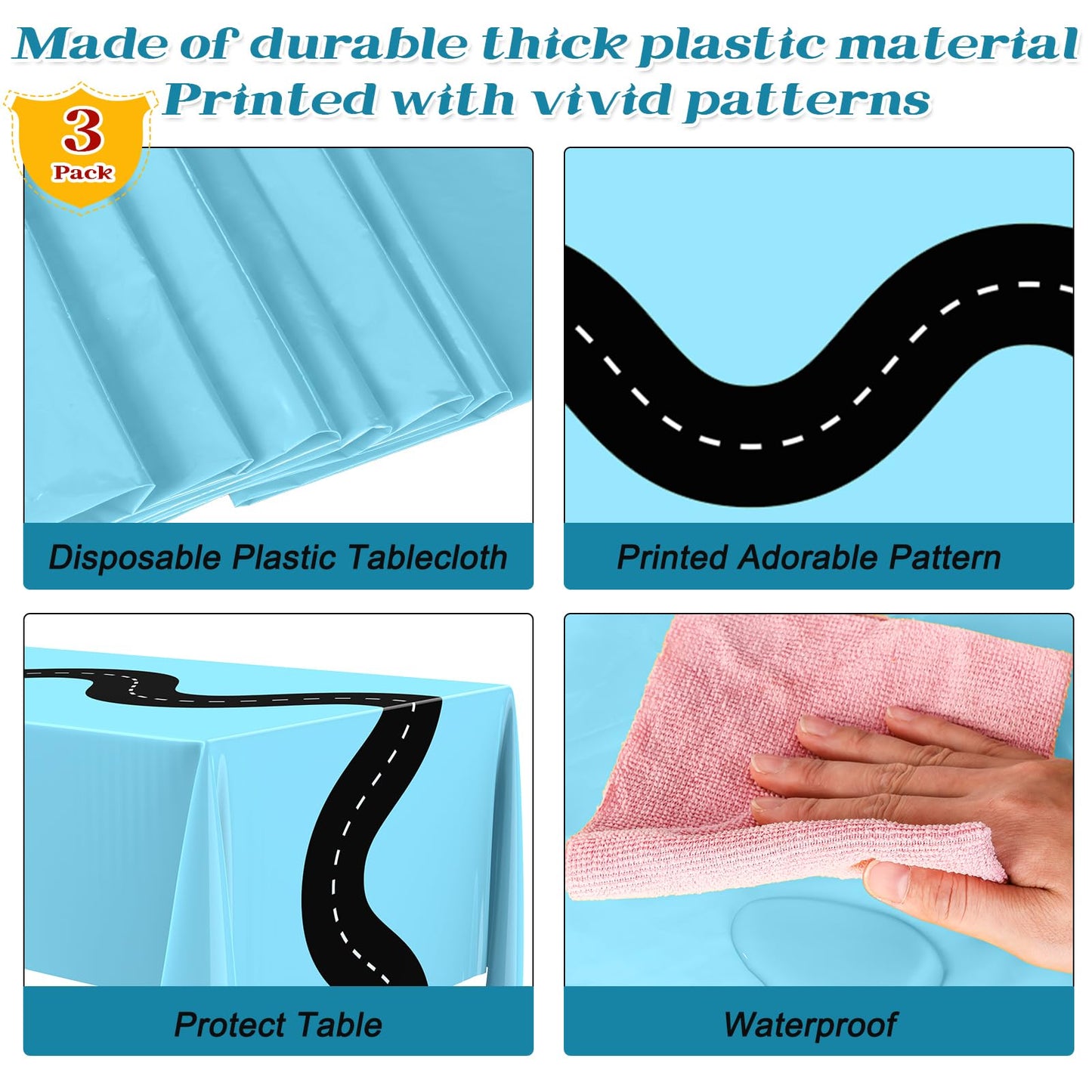 Irenare 3 Pcs Racing Table Cloths Car Birthday Party Supplies 54 x 108 Inch Racetrack Table Runner Covers Disposable Rectangular